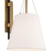Possini Euro Design Mid Century Modern Wall Light Sconce Brass Black Hardwired 8" Fixture White Linen Shade for Bedroom Living Room - 3 of 4