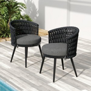 Christopher Knight Home Rouie Modern Outdoor Handwoven Rope Dining Chairs with Cushions (Set of 2) - 1 of 4