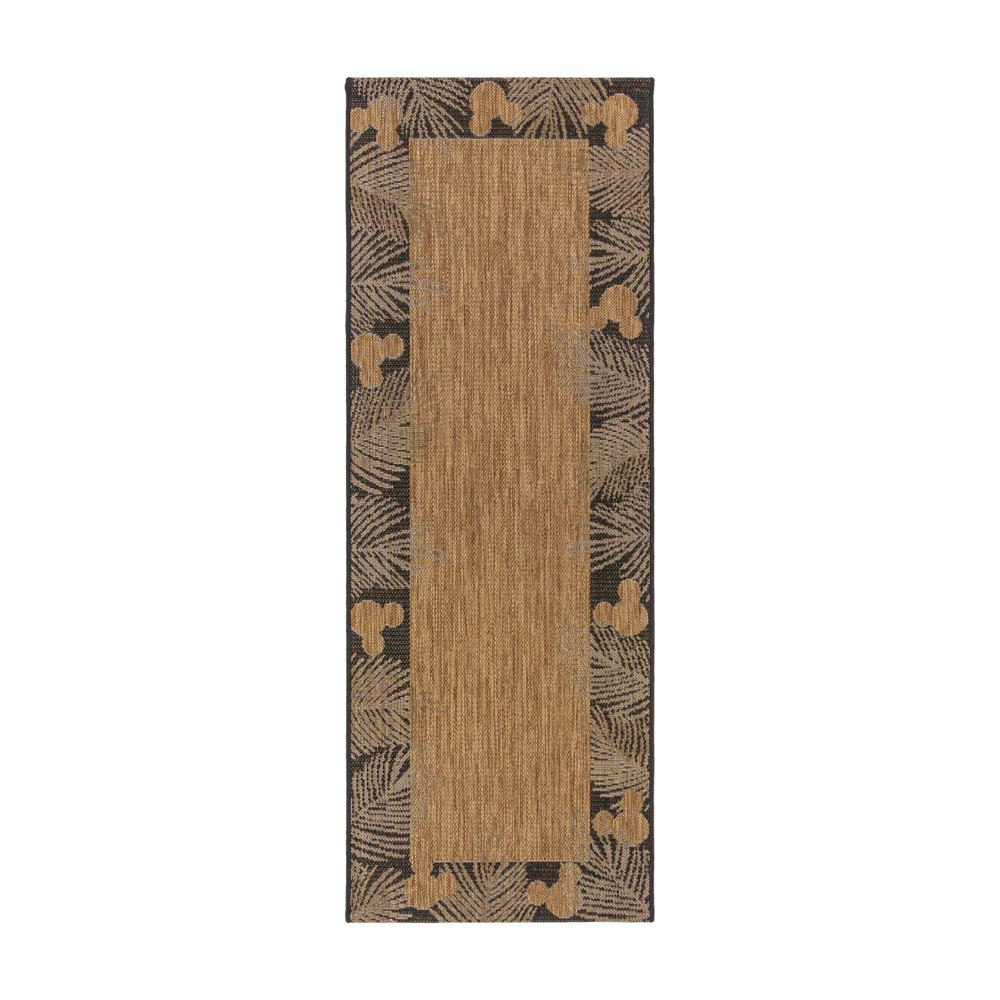 Mickey Mouse 2'2in x 6' Palm Border Outdoor Rug Chestnut