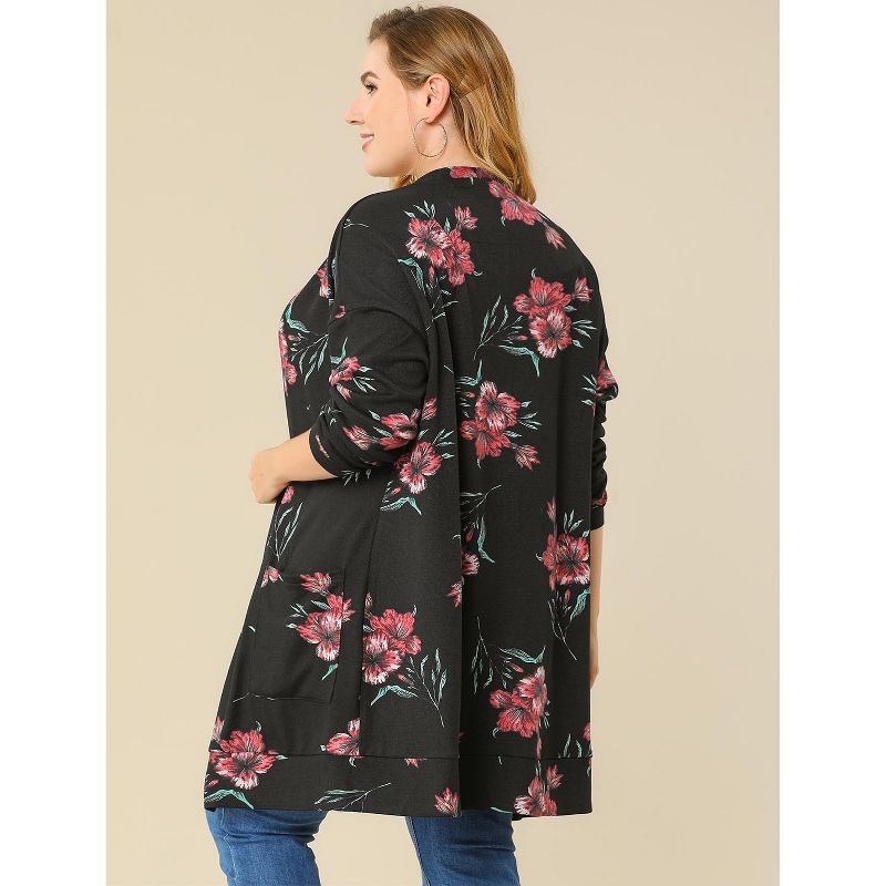 Agnes Orinda Women's Plus Size Lightweight Open Front Knit Floral Cardigan, 6 of 8