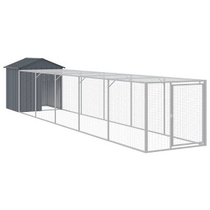 vidaXL Galvanized Steel Chicken Cage with Run - Anthracite, 46.1"x239.8"x48.4" Cage & Extended Run for Poultry Outdoor Backyard - 1 of 4