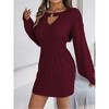 Women's Cute Pullover Sweater Dress Crew Neck Cable Knit Bodycon Mini Short Dresses Solid Hollow Neck Long Lantern Sleeve Dresses - 3 of 4
