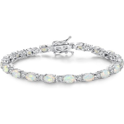 Sterling Silver Tennis Bracelet with Birthstone Charms, 7 Inch Fine Jewelry Christmas Gift for Women