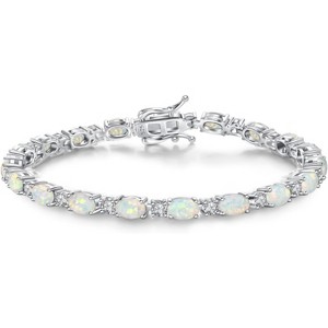 Sterling Silver Tennis Bracelet with Birthstone Charms, 7 Inch Fine Jewelry Christmas Gift for Women - 1 of 4