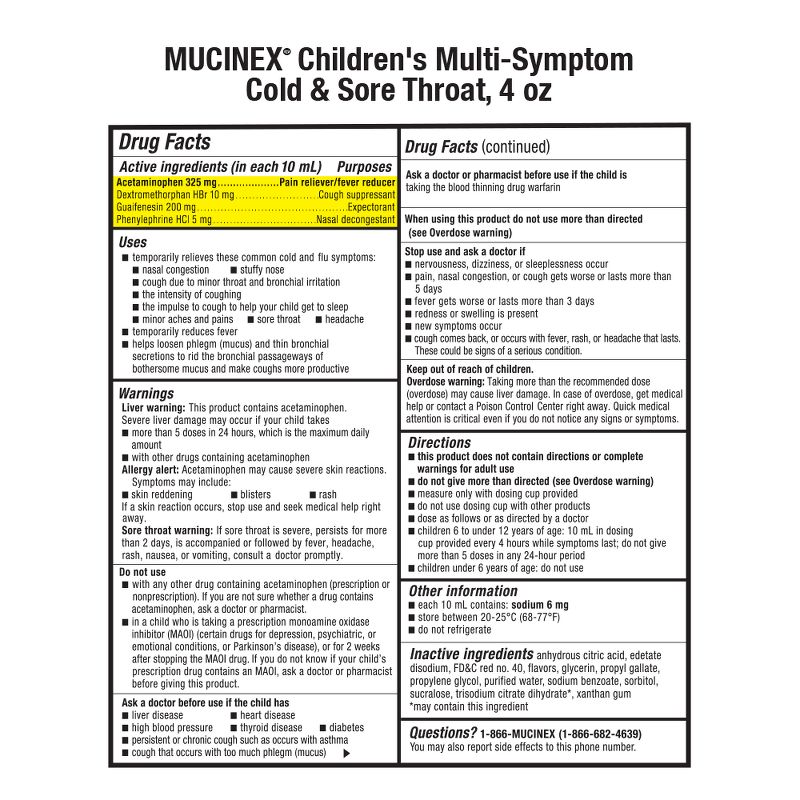 Mucinex Children&#39;s Multi-Symptom Cold and Sore Throat Relief Liquid - Very Berry - 4 fl oz, 3 of 12