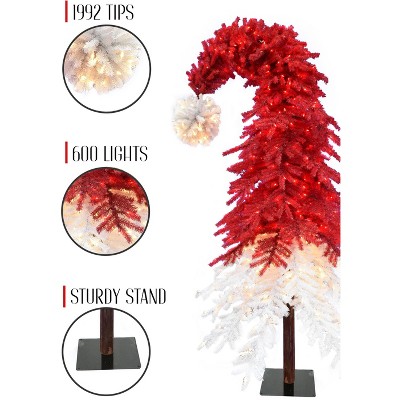 7FT Red and White Spruce Santa Hat Outdoor Christmas Tree with LED Lights