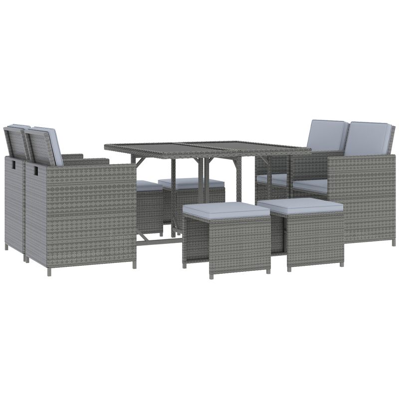 Outsunny 9 Pieces Patio Wicker Dining Sets, Space Saving Outdoor Sectional Conversation Set, with Dining Table and Chair & Cushioned for Lawn Garden Backyard, 1 of 9