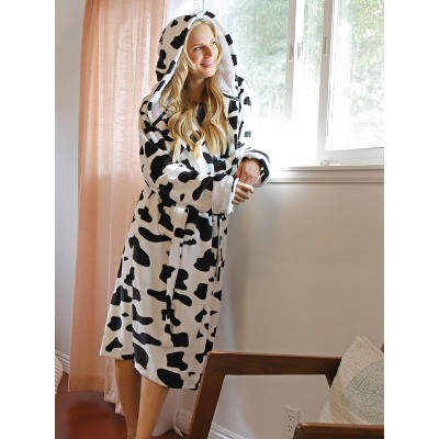 Dalmation Print Hooded Fleece Long Bathrobe