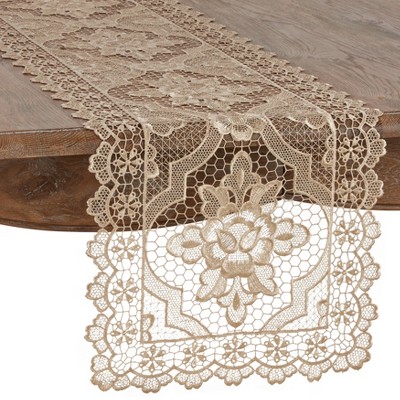 Saro Lifestyle Saro Lifestyle Lace Quatrefoil Design Table Runner, Ecru, 15" x 66"