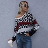 Clotth Women's Leopard Print Sweater - Loose Fit Shirt, Crewneck Pullover, Knitted Sweater, Black and White with Red Accents - 2 of 4