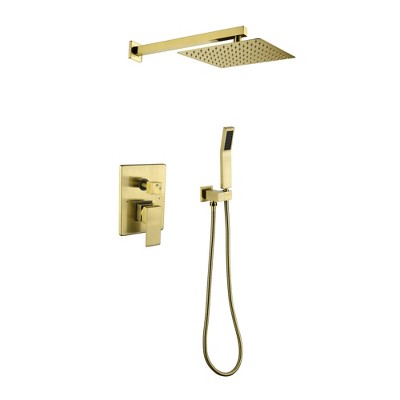 ALEXOUN  Brushed Gold Shower System, Bathroom 10 Inches Rain Shower Head with Handheld Combo Set, Wall Mounted High Pressure Rainfall