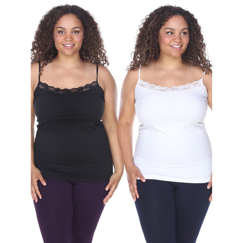 Women's Plus Size Lace Tank Tops Pack of 2 - One Size Fits Most Plus - White Mark, 1 of 2