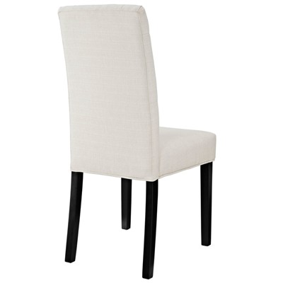 Elegant Beige Tufted Parsons Dining Side Chair with Dark Wood Legs