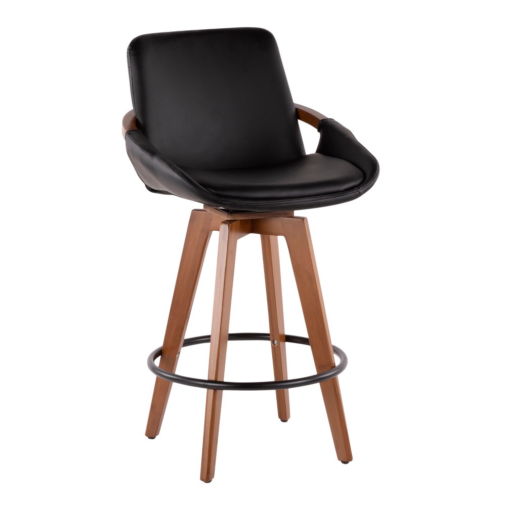 Photos - Chair 26" Cosmo Mid-Century Modern Counter Height Barstool Black/Walnut - LumiSo