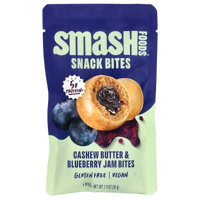 Smash Foods, Snack Bites, Cashew Butter & Blueberry Jam, 5 Bites, 1.8 oz