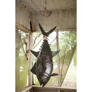 Metal 3D Tuna with Sisal Rope, 45" Long, Recycled Hand-Hammered Brown Distressed Finish By Kalalou - 1 of 3