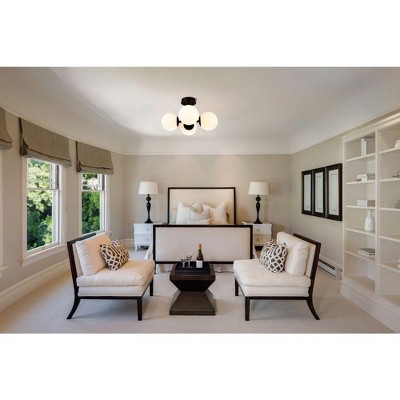 Matte Black Steel Frame with Opal Glass Globe 18" Pendant Light