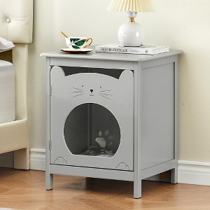Cat Litter Box Enclosure, Hidden Kitty Litter Cat House & Side Table, Cat Box Cabinet with Vent Holes, Wooden Cabinet for Cats - 1 of 4