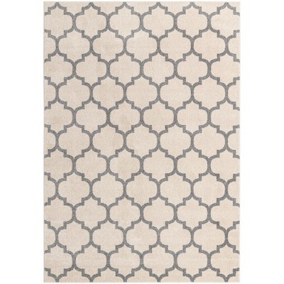 Beige & Grey Trellis Design 7'x10' Easy-Care Synthetic Rug