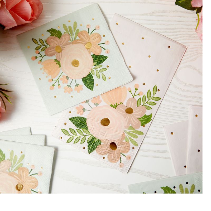 Sparkle and Bash 100 Pack Floral Paper Napkins for Wedding, Bridal Shower (2 Sizes), 2 of 9