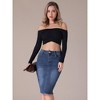 INSPIRE CHIC Women's Raw Hem High Waisted Pockets Stretch Knee Length Jean Denim Skirt - 3 of 4