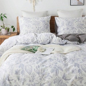 Queen Duvet Cover Set - 100 Cotton Floral Comforter with Zipper and Ties, 3pcs Wildflower Herbs - 1 of 4