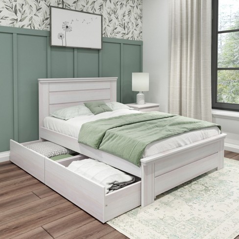 Max Lily Farmhouse Full Bed With Panel Headboard With Storage Drawers White Wash Target