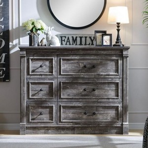 Mastgoal 48" Farmhouse Dresser with 6 Drawers, Rustic Wood Closet Storage with Roman Column for Bedroom - 1 of 4