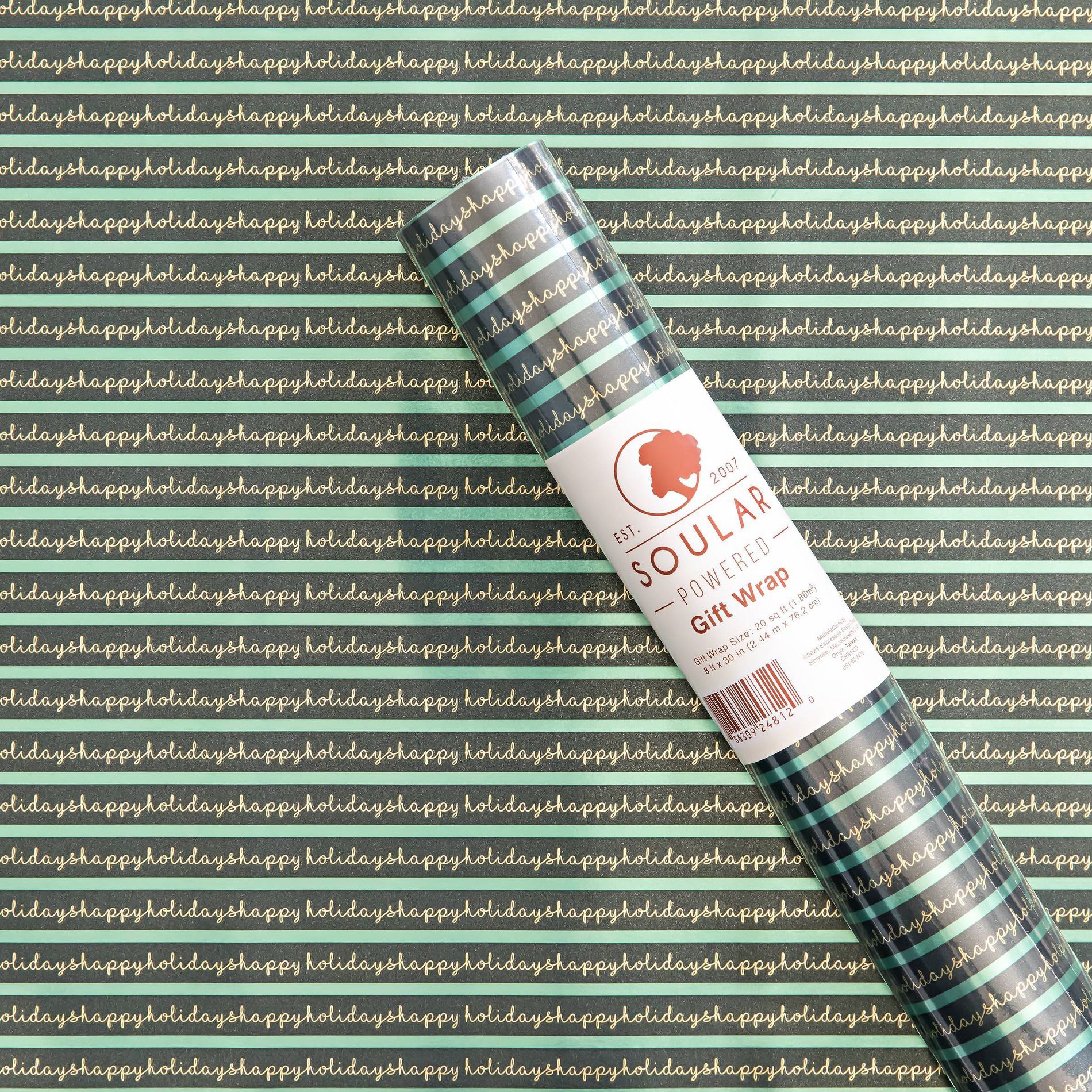 Soular Powered Single Roll Gift Wrap Green Text