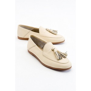 Mona - Light Beige Soft Leather Tassel Loafers (Women)  | Forever & Always Shoes - 1 of 4