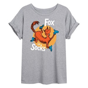 Women's - Dr. Seuss - Fox In Socks Jumping Oversized Graphic T-Shirt - 1 of 4