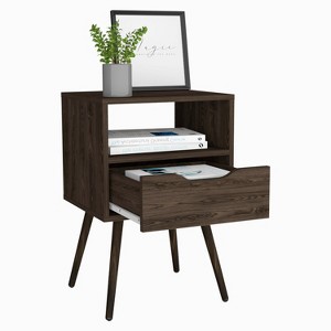 KTMBDW Nightstand, Mid Century Modern Side Table Bedroom with Storage, End Bedside Table with Solid Wood Legs for Living Room, Office, Dark Walnut - 1 of 4
