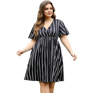 Women's Plus Size A Line Party Mini Dress Knee Length Wrap Dress  redf X-Large - 1 of 1
