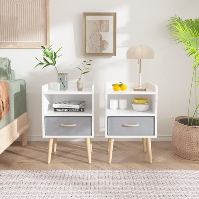 KTMBDW Nightstand With Collapsible Fabric Drawer, 2-Tier Storage End Table, Wood Side Table with Storage Cabinet or Kids, Adults