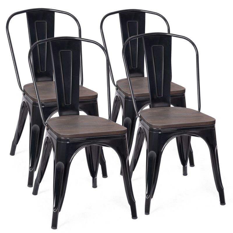 Costway Set of 4 Metal Dining Side Chair Wood Seat Stackable, 1 of 11