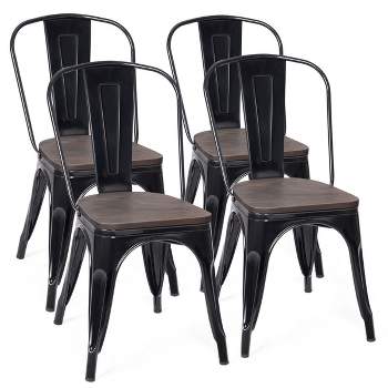 Costway Set of 4 Metal Dining Side Chair Wood Seat Stackable