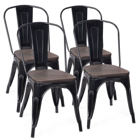 Set of 4 Metal Black Matt Industrial Dining Chair Kitchen-Cafe-Bistro-Vintage 