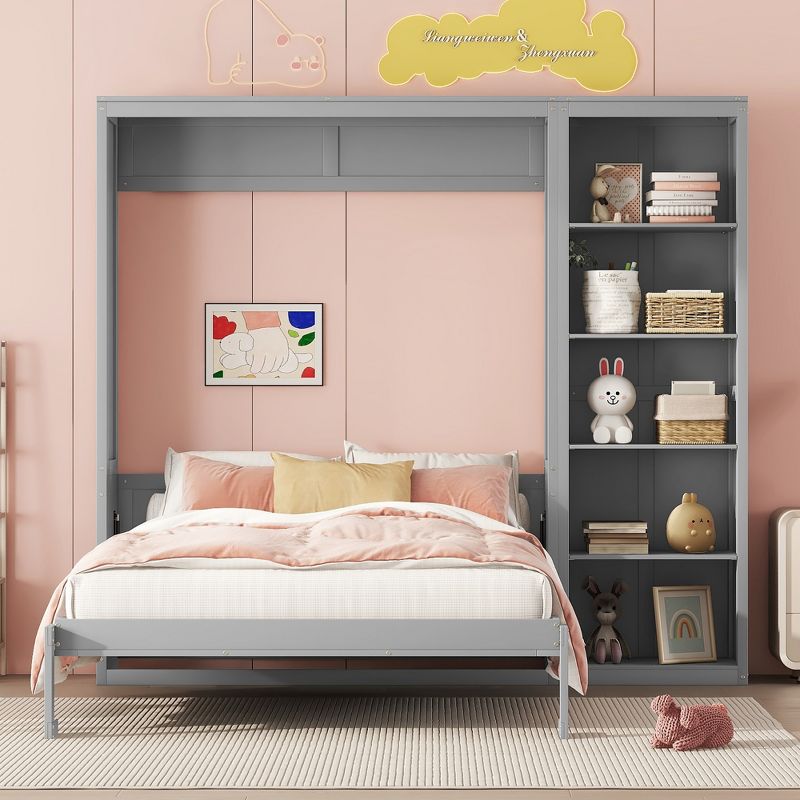 Full/Queen Size Murphy Bed Wall Bed with Shelves - ModernLuxe, 2 of 13