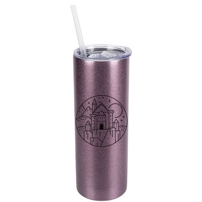 Elanze Designs Rose Gold 20 Ounce Double Wall Stainless Steel Glitter Travel Tumbler With Sliding Lid And Straw, Medieval Castle
