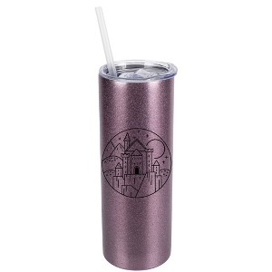 Elanze Designs Rose Gold 20 Ounce Double Wall Stainless Steel Glitter Travel Tumbler With Sliding Lid And Straw, Medieval Castle - 1 of 4