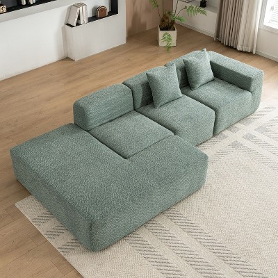 116.5" Sectional Sofa Full-compressed Sofa Couch Free-combined Sofa for Living Room, Beige
