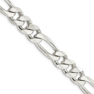 Black Bow Jewelry Men's 10.5mm, Sterling Silver Pave Flat Figaro Chain Necklace - 1 of 4