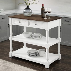 HomeStock  Caitlyn Wood Top Kitchen Island with Storage, Microwave Stand, Coffee Bar, White/Dark Brown - 1 of 4