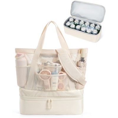 Beach Bag for Women, Mesh Tote Bags with Zipper, Sandproof Vacation Essentials