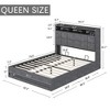 VECELO Full/Queen Size Upholstered Lift Up Storage Bed, Metal Frame Platform Bed with Lighted Headboard, USB Ports and Shelves, Gray - 4 of 4