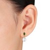 EVERLY JEWELRY|Yellow Plated Sterling Silver7.5-8mm and 9-9.5mm White Cultured Freshwater Pearl&Green Tourmaline Necklace and Drop Earring Set-18 in - 2 of 3
