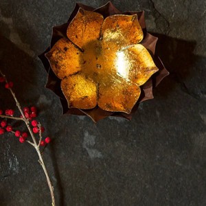Slickblue Lotus Candle Bowl, Metal Holder with Gold Leaf Interior, Decorative Flower Design, Small - 1 of 1