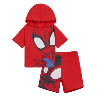 Marvel Spidey and His Amazing Friends Toddler Boys Pullover Hoodie and French Terry Shorts Red Spiderman 5T