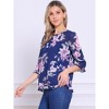 INSPIRE CHIC Women's Round Neck Ruffle 3/4 Sleeve Floral Print Chiffon Blouse - 2 of 4