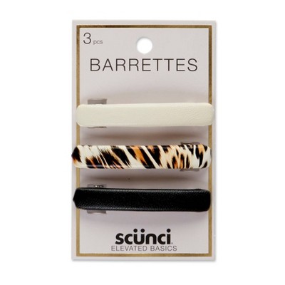 scunci Barrettes - Tan/Leopard/Black - 3pk